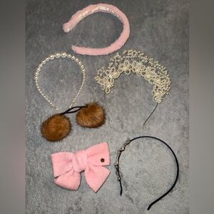 4 Headbands, Pom Pom Hairtie, Pink Bow Hairpin Collection - sold as 1 bundle!